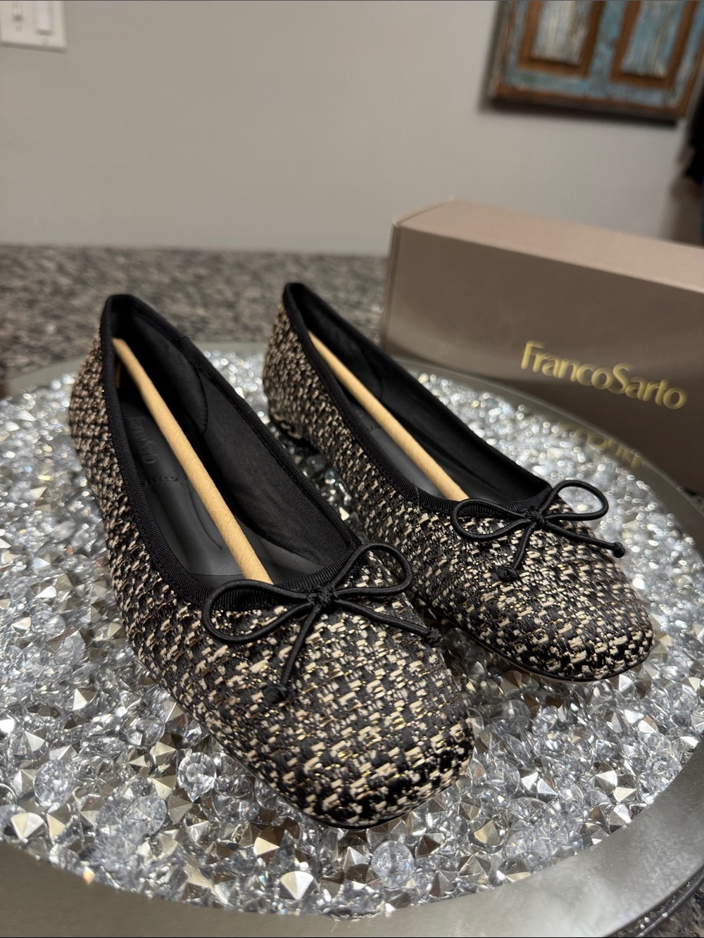 Franco Sarto Black and Gold Tweed Ballet Flats NEW 6.5